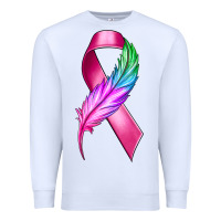 White Breast Cancer Ribbon with Feather Premium Sweatshirt - texasbilliewilder