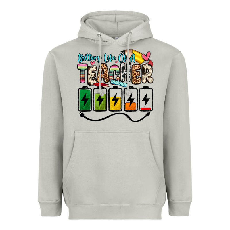 Battery Life Of A Teacher Heavyweight Hoodie by Zillion Design Studio | Teevron