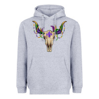 Heather Grey mardi gras bullskull Heavyweight Hoodie - RanaPortraitStore