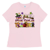 Bubblegum Pink one spook tacular teacher Ladies Tee - BarkalooDesign