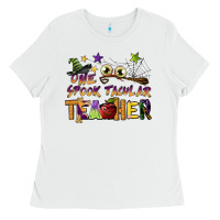 White one spook tacular teacher Ladies Tee - BarkalooDesign