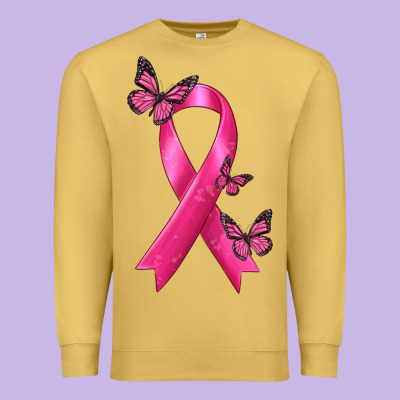 Breast Cancer Ribbon With Butterfly Premium Sweatshirt Designed By Texasbilliewilder