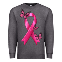 Charcoal Heather Breast Cancer Ribbon with Butterfly Premium Sweatshirt - texasbilliewilder
