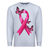 Heather Grey Breast Cancer Ribbon with Butterfly Premium Sweatshirt - texasbilliewilder