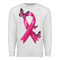 Oatmeal Heather Breast Cancer Ribbon with Butterfly Premium Sweatshirt - texasbilliewilder