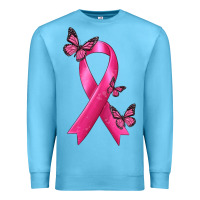 Ocean Blue Breast Cancer Ribbon with Butterfly Premium Sweatshirt - texasbilliewilder