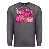 Charcoal Heather Breast Cancer We Wear Pink with Pumpkin and Ribbon Premium Sweatshirt - texasbilliewilder
