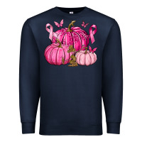 Navy Breast Cancer We Wear Pink with Pumpkin and Ribbon Premium Sweatshirt - texasbilliewilder