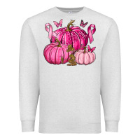Oatmeal Heather Breast Cancer We Wear Pink with Pumpkin and Ribbon Premium Sweatshirt - texasbilliewilder