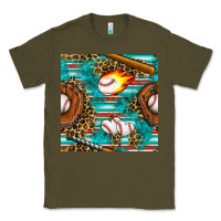 Army Green baseball glove and bat with serape seamless pattern Classic Tee - BundleAndBundleShop