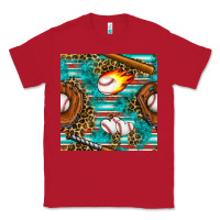 Red baseball glove and bat with serape seamless pattern Classic Tee - BundleAndBundleShop