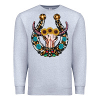 Heather Grey western horseshoe skull Premium Sweatshirt - RanaPortraitStore