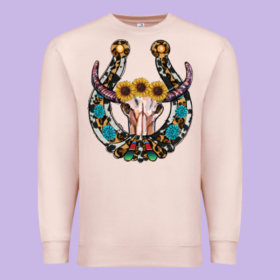 Western Horseshoe Skull Premium Sweatshirt Designed By Ranaportraitstore