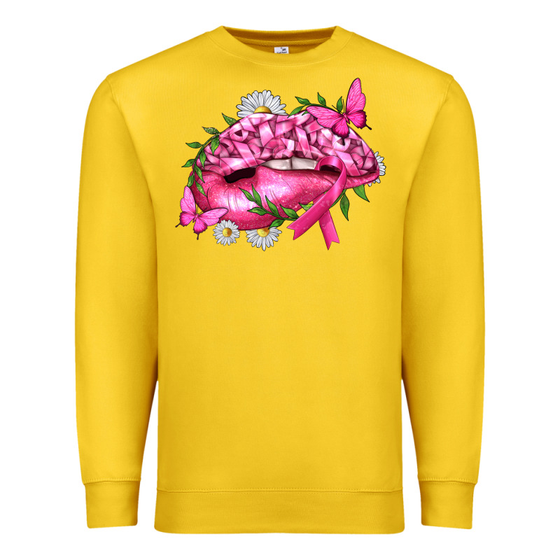 Breast Cancer With Ribbon Pink Lips Premium Sweatshirt by texasbilliewilder | Teevron