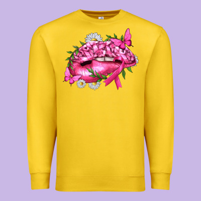 Breast Cancer With Ribbon Pink Lips Premium Sweatshirt Designed By Texasbilliewilder
