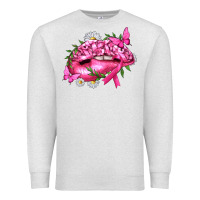 Oatmeal Heather Breast Cancer with Ribbon Pink Lips Premium Sweatshirt - texasbilliewilder