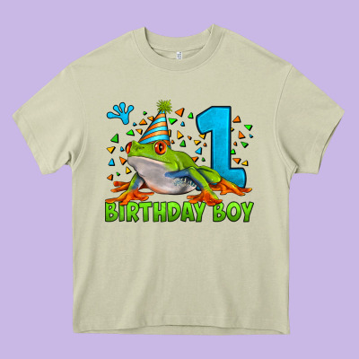 Birthday Boy Frog Age 1 Heavy Core Tee Designed By Lillyallendesigns