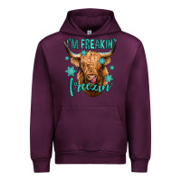 Mauve Wine i'm freakin freezin long haired cow Urban Hoodie - Jasminsmagicworld