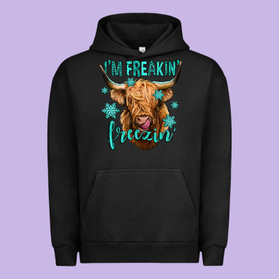 I'm Freakin Freezin Long Haired Cow Urban Hoodie Designed By Jasminsmagicworld