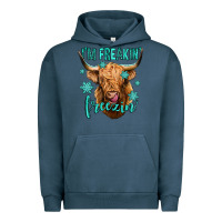 Pigment Midnight Navy i'm freakin freezin long haired cow Urban Hoodie - Jasminsmagicworld