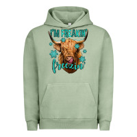 Pigment Oil Green i'm freakin freezin long haired cow Urban Hoodie - Jasminsmagicworld