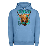Pigment Pebble Blue i'm freakin freezin long haired cow Urban Hoodie - Jasminsmagicworld