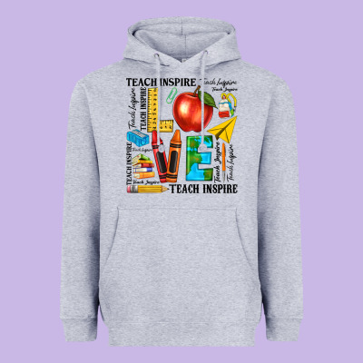 Teach Love Inspire Teacher Heavyweight Hoodie Designed By Texasbilliewilder