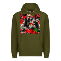 Army Green ladybug gnomes seamless pattern Premium Hoodie - BundleAndBundleShop