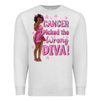 Oatmeal Heather Cancer Picked The Wrong Diva with Black Woman Premium Sweatshirt - texasbilliewilder