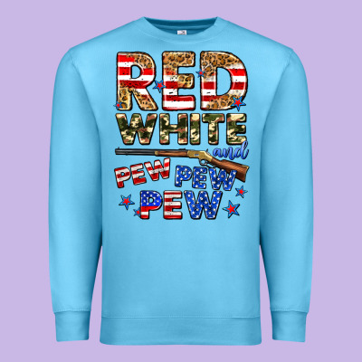 Red White And Pew Pew Pew Premium Sweatshirt Designed By Zillion Design Studio