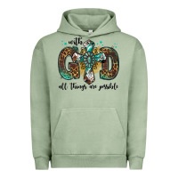 Pigment Oil Green with god all things are possible gemstone cross Urban Hoodie - Jasminsmagicworld