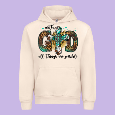 With God All Things Are Possible Gemstone Cross Urban Hoodie Designed By Jasminsmagicworld