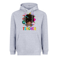 Heather Grey teacher afro messy bun Heavyweight Hoodie - texasbilliewilder