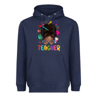 Navy teacher afro messy bun Heavyweight Hoodie - texasbilliewilder