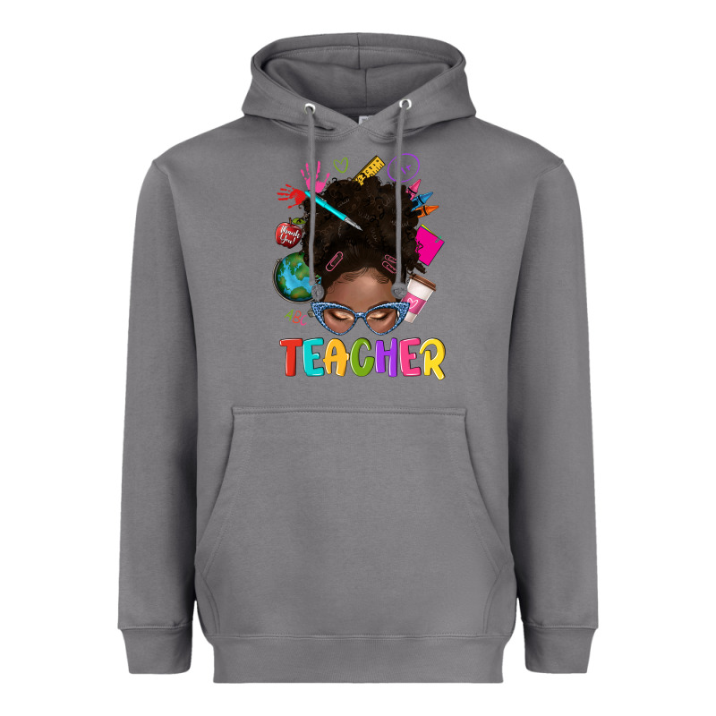 Teacher Afro Messy Bun Heavyweight Hoodie by texasbilliewilder | Teevron