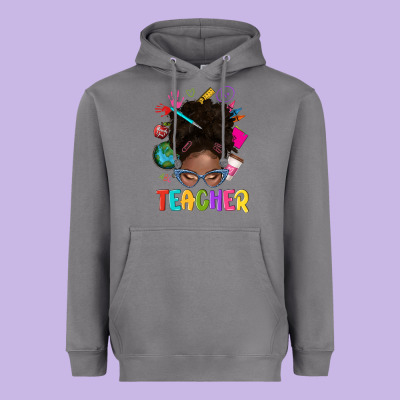 Teacher Afro Messy Bun Heavyweight Hoodie Designed By Texasbilliewilder