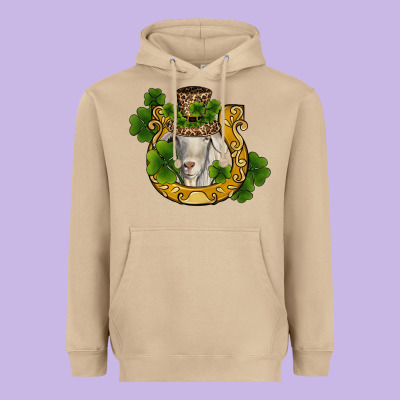 St Patricks Day Goat Horseshoe Shamrock Heavyweight Hoodie Designed By Ranaportraitstore