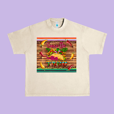 Cinco De Taco Paper Serape Leopard Wooden Urban Heavy Tee Designed By Artiststas