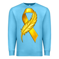 Ocean Blue Childhood Cancer Ribbon with Feather Premium Sweatshirt - texasbilliewilder