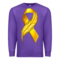 Purple Childhood Cancer Ribbon with Feather Premium Sweatshirt - texasbilliewilder