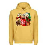 Antique Gold Christmas hot chocolate cup with gift and letters Premium Hoodie - AdoDesignShop