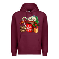 Burgundy Christmas hot chocolate cup with gift and letters Premium Hoodie - AdoDesignShop