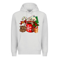 Dove Grey Christmas hot chocolate cup with gift and letters Premium Hoodie - AdoDesignShop