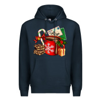 Navy Christmas hot chocolate cup with gift and letters Premium Hoodie - AdoDesignShop