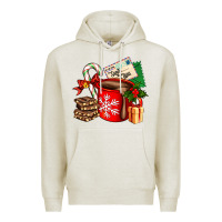 Oatmeal Heather Christmas hot chocolate cup with gift and letters Premium Hoodie - AdoDesignShop
