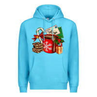 Ocean Blue Christmas hot chocolate cup with gift and letters Premium Hoodie - AdoDesignShop