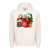 Pale Pink Christmas hot chocolate cup with gift and letters Premium Hoodie - AdoDesignShop