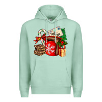 Seafoam Christmas hot chocolate cup with gift and letters Premium Hoodie - AdoDesignShop