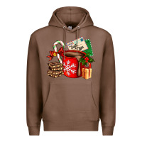 Chestnut Christmas hot chocolate cup with gift and letters Premium Hoodie - AdoDesignShop