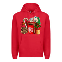 Red Christmas hot chocolate cup with gift and letters Premium Hoodie - AdoDesignShop